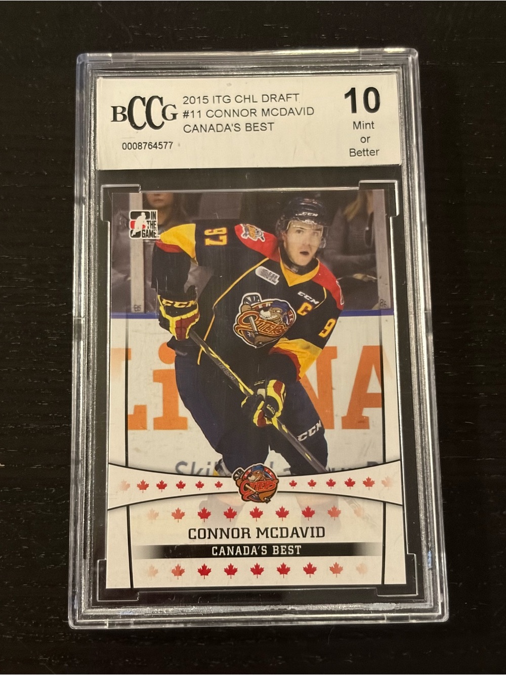 Connor McDavid 2015 Edmonton Oilers Rookie RC Hockey Card Beckett Graded 10